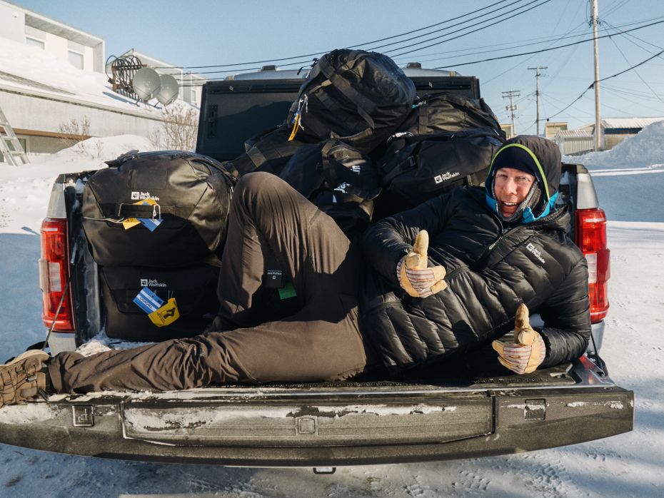 Eric in car with many luggages